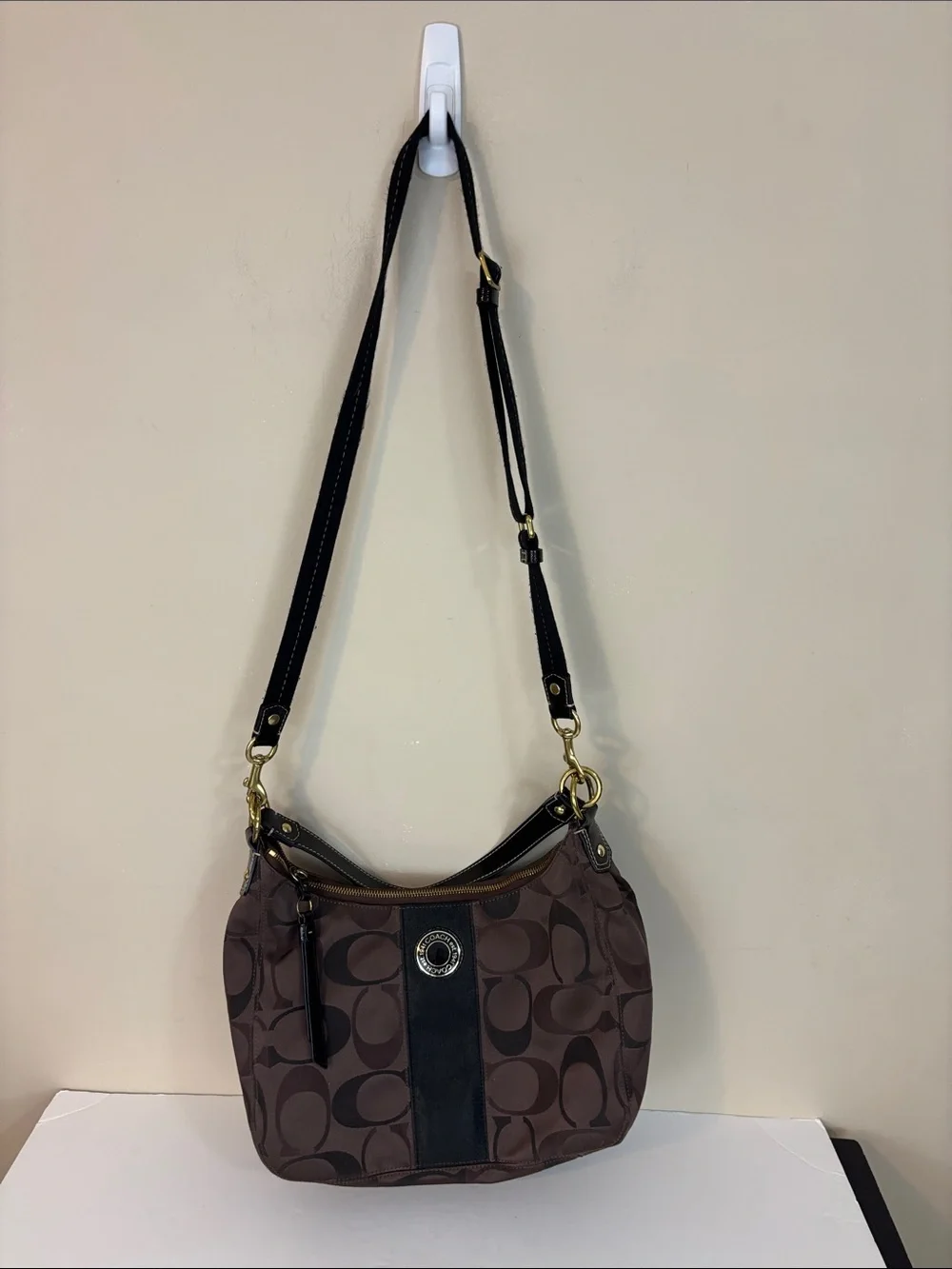 Vintage Coach Brown Signature Hobo Convertible Shoulder Bag